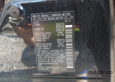 2017 Nissan Rogue Sv z USA, uszkodzony, nr VIN KNMAT2MV4HP583138